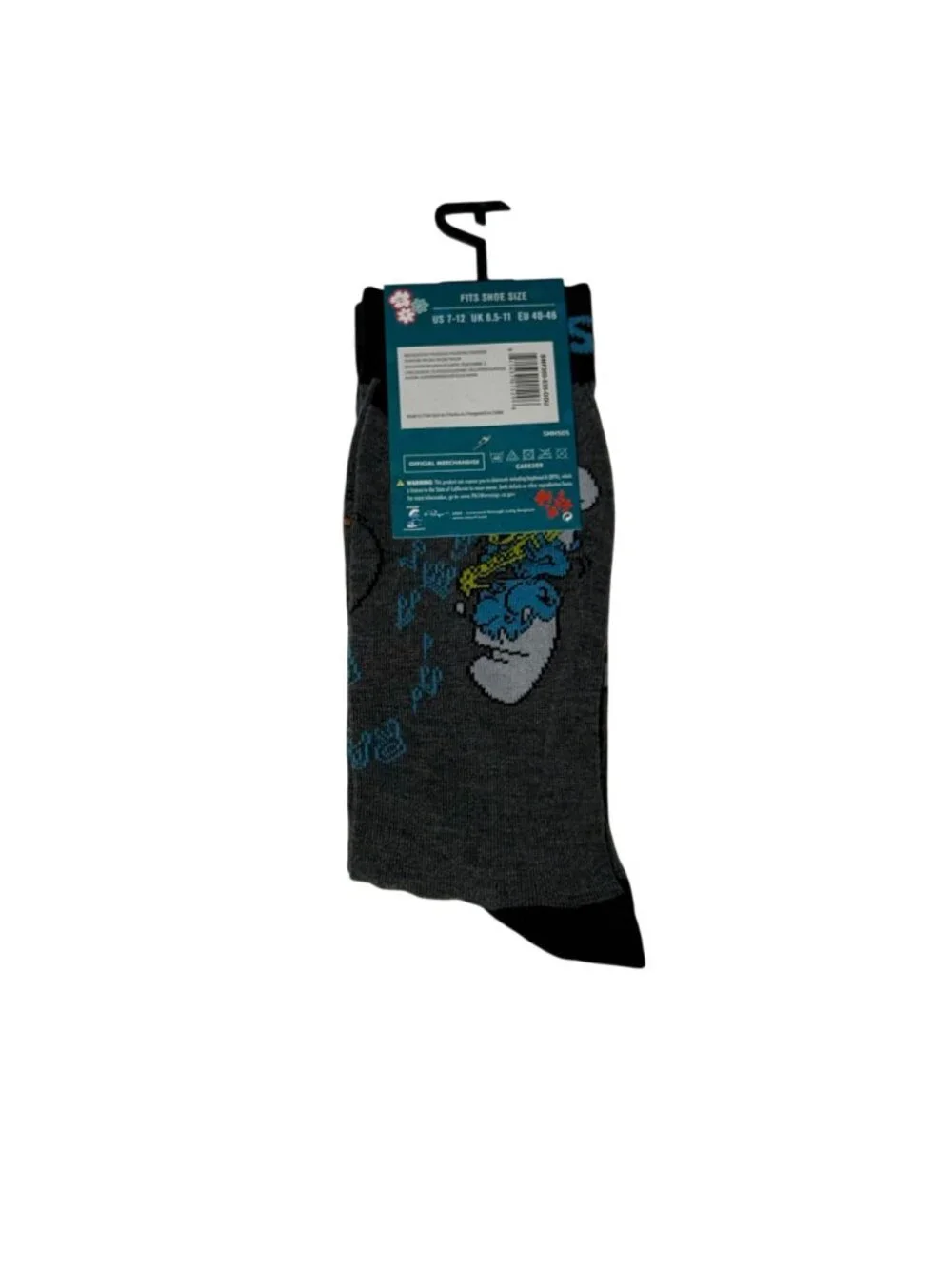 Smurfs Music Band Crew Socks Gray One Size Cartoon Novelty NWT